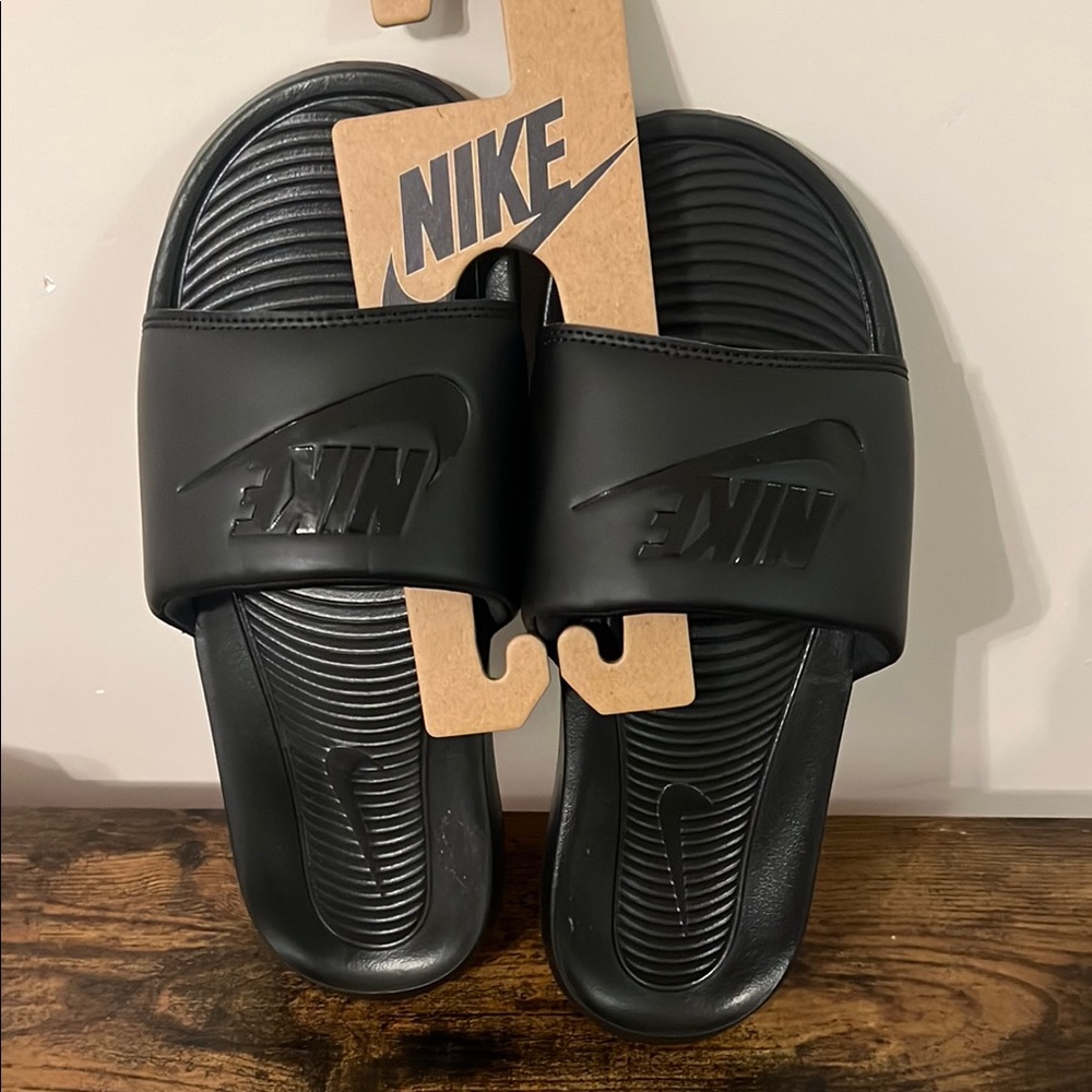 Nike Black Slide Sandals with Embossed Logo